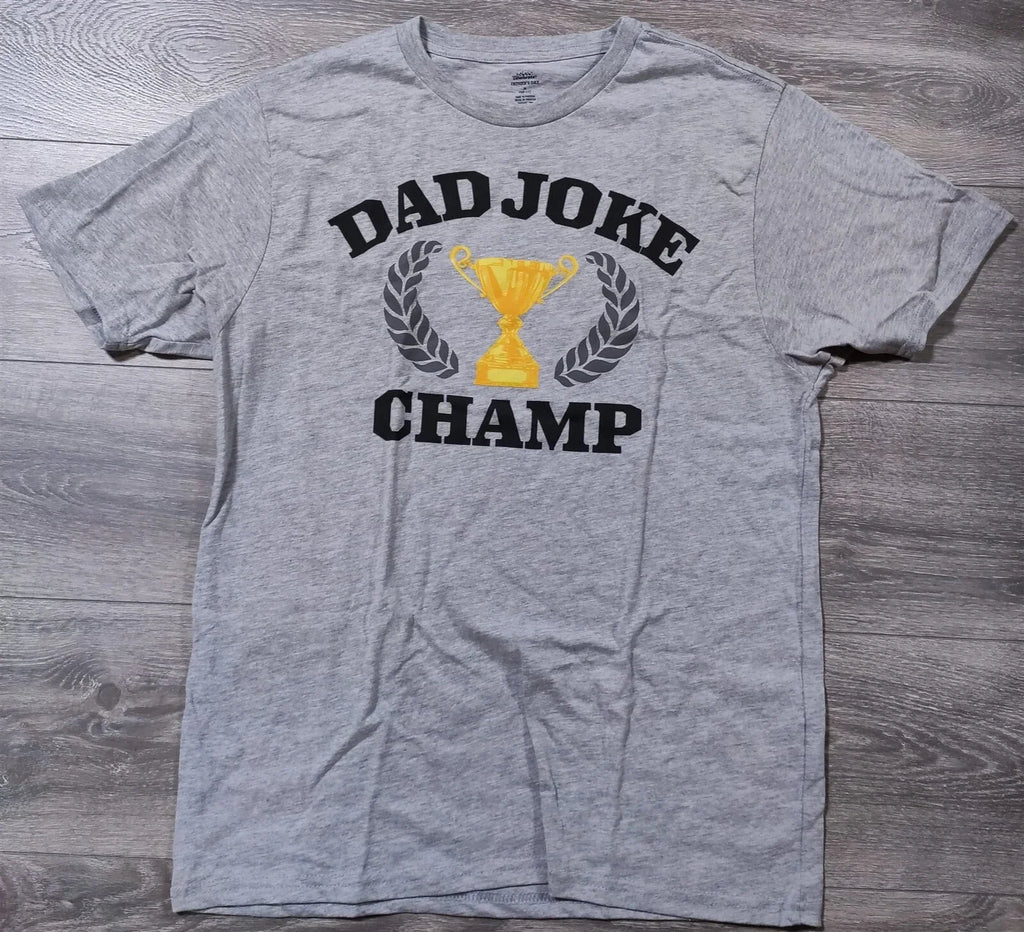 Dad Joke Champ Shirt Adult Medium 38-40 Gray Short Sleeve Fathers Day Tee Mens
