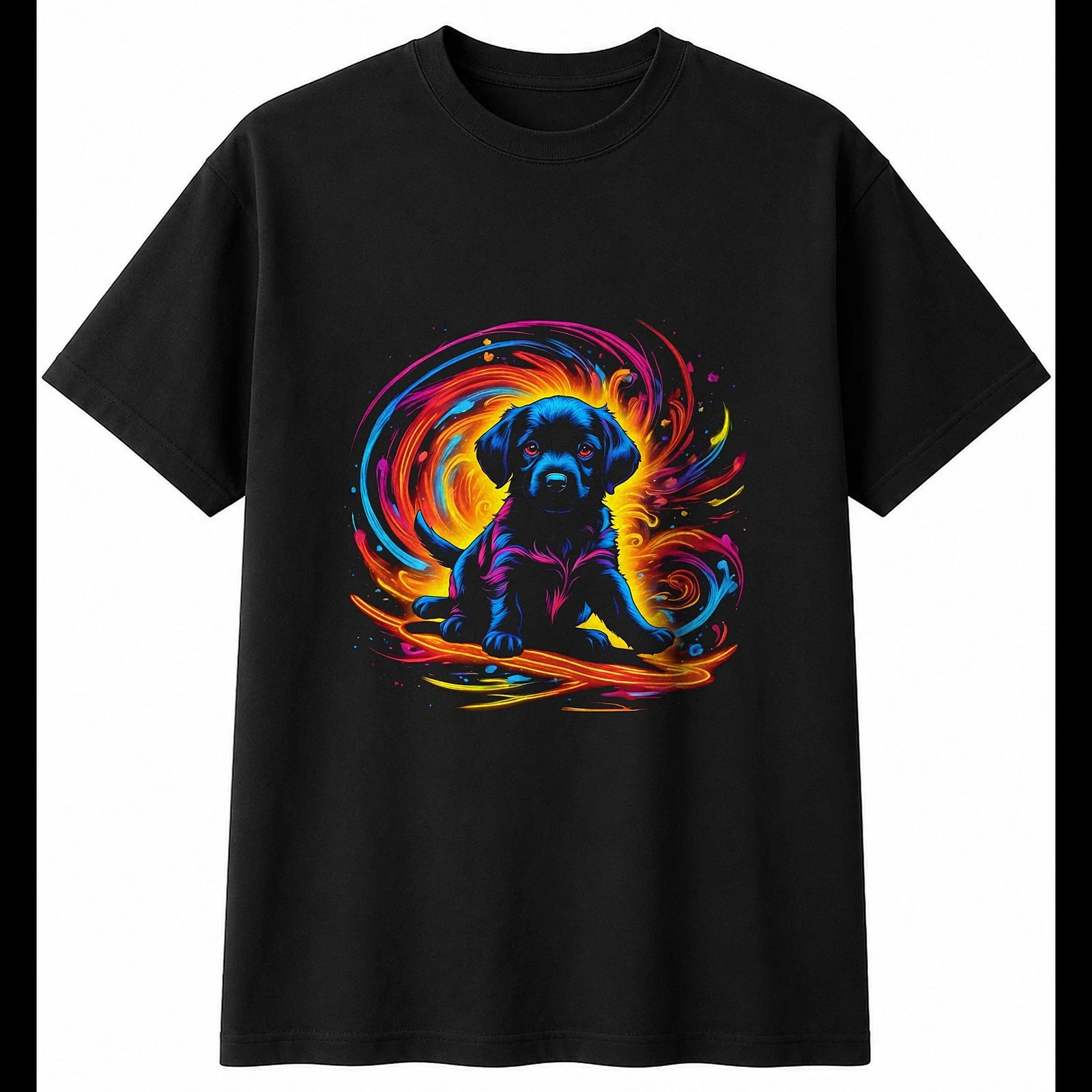 Puppy Psychedelic Dog Cute Mens T-Shirt Black 100% Cotton Adorable Novelty