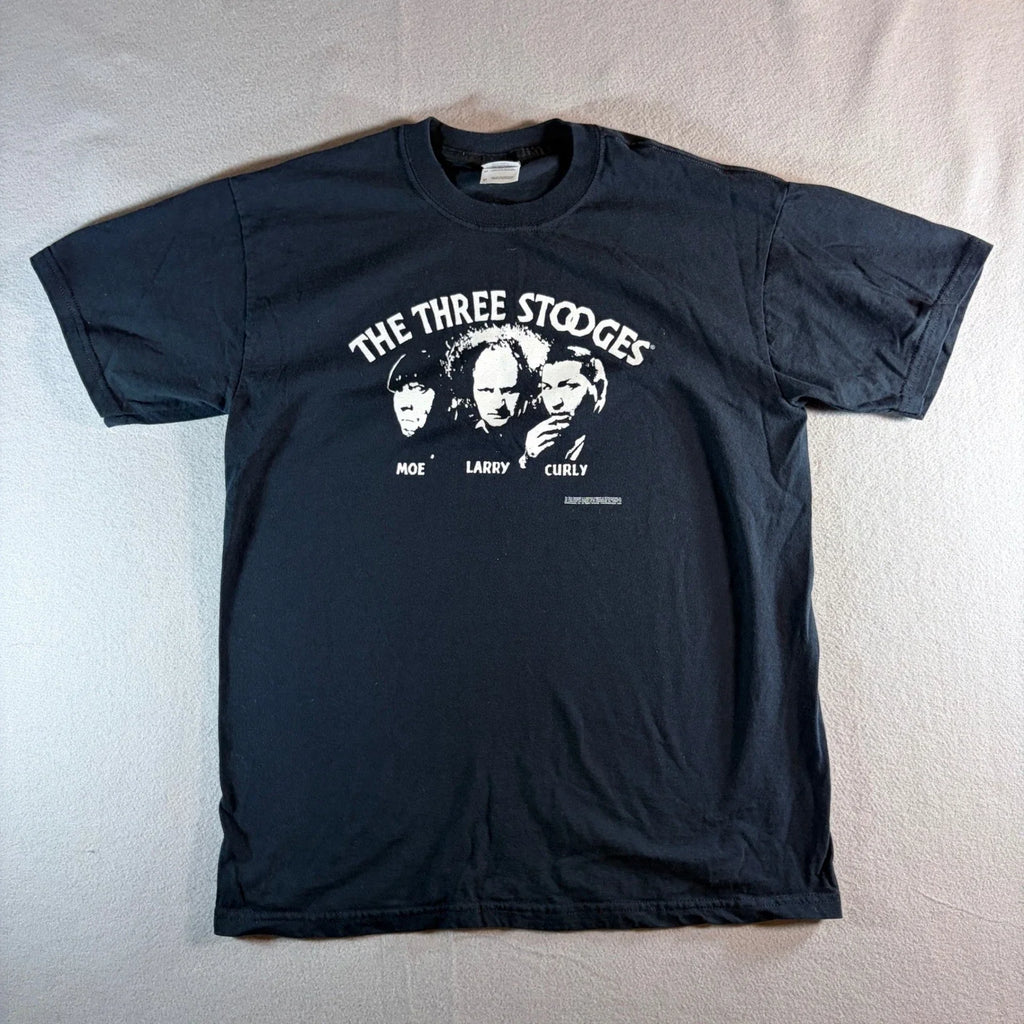 The Three Stooges Mens Black Graphic T-Shirt Gildan Heavy Cotton Medium 2007 Moe