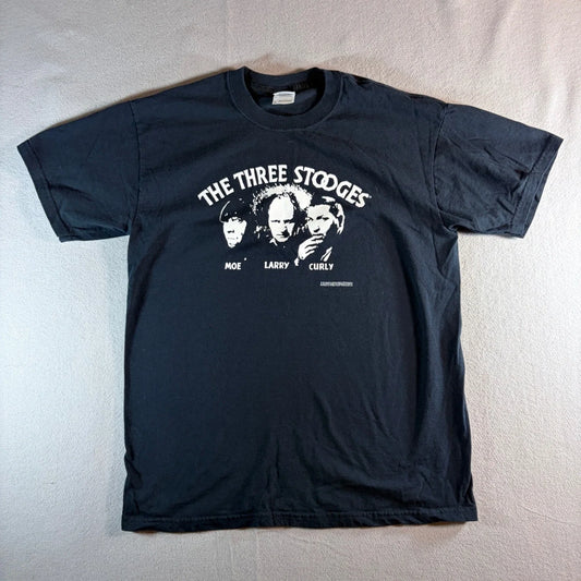 The Three Stooges Mens Black Graphic T-Shirt Gildan Heavy Cotton Medium 2007 Moe