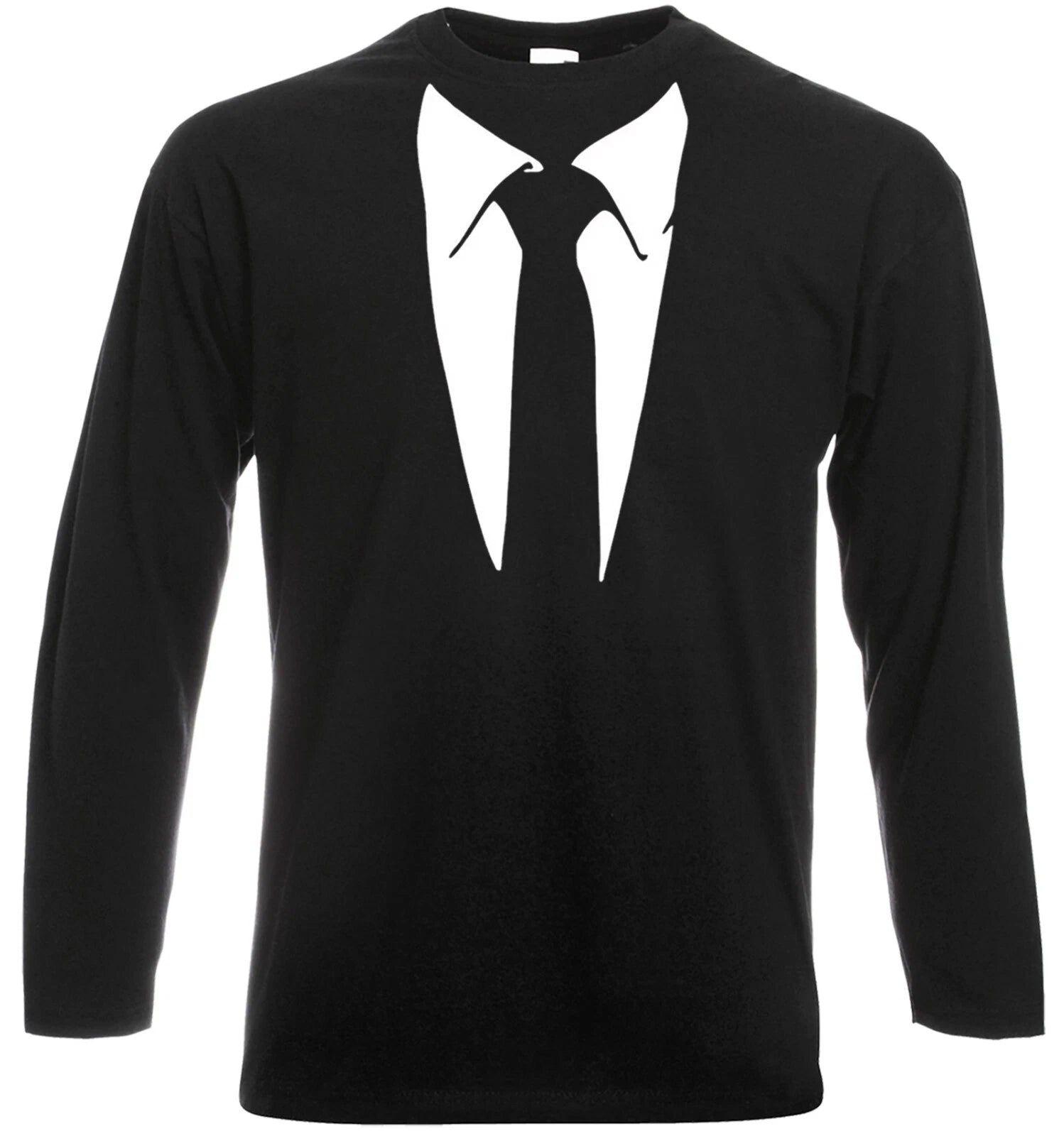 Tie With Collar Tuxedo Long Sleeve T-Shirt Men's Funny Gift Fun Party Tee Top