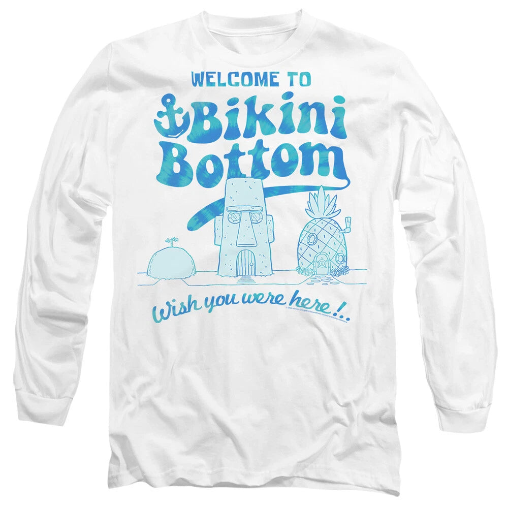 Spongebob Bikini Bottom Welcome Mens Long Sleeve T-Shirt, White