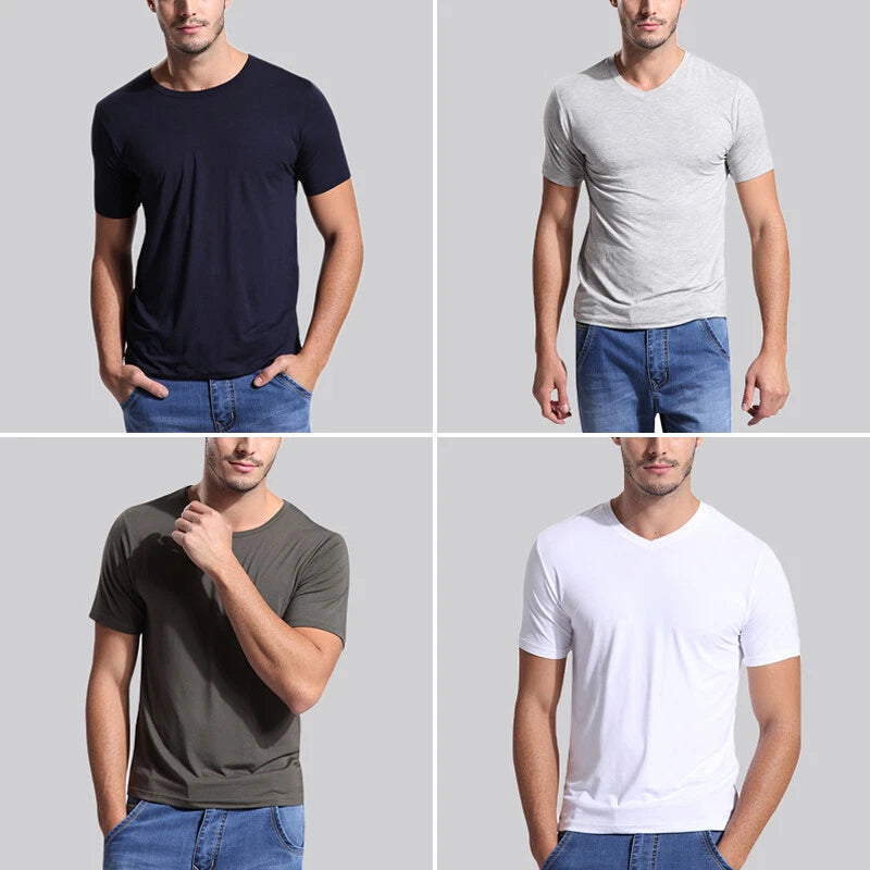 Men's Shirt Ultra Soft Bamboo Viscose Short Sleeve V & Crew Tops Tee US S-3XL
