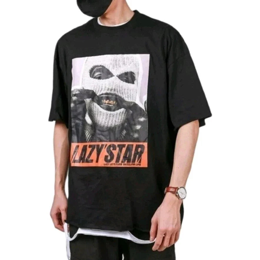 Lazy Star Graphic Tee Shirt  Men's XL Black Tiny Spark Cotton  Hip-hop Tshirt.