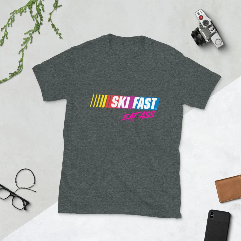 Ski Fast Eat Ass, Ski Shirt, Funny Skiing Skier Unisex T-Shirt