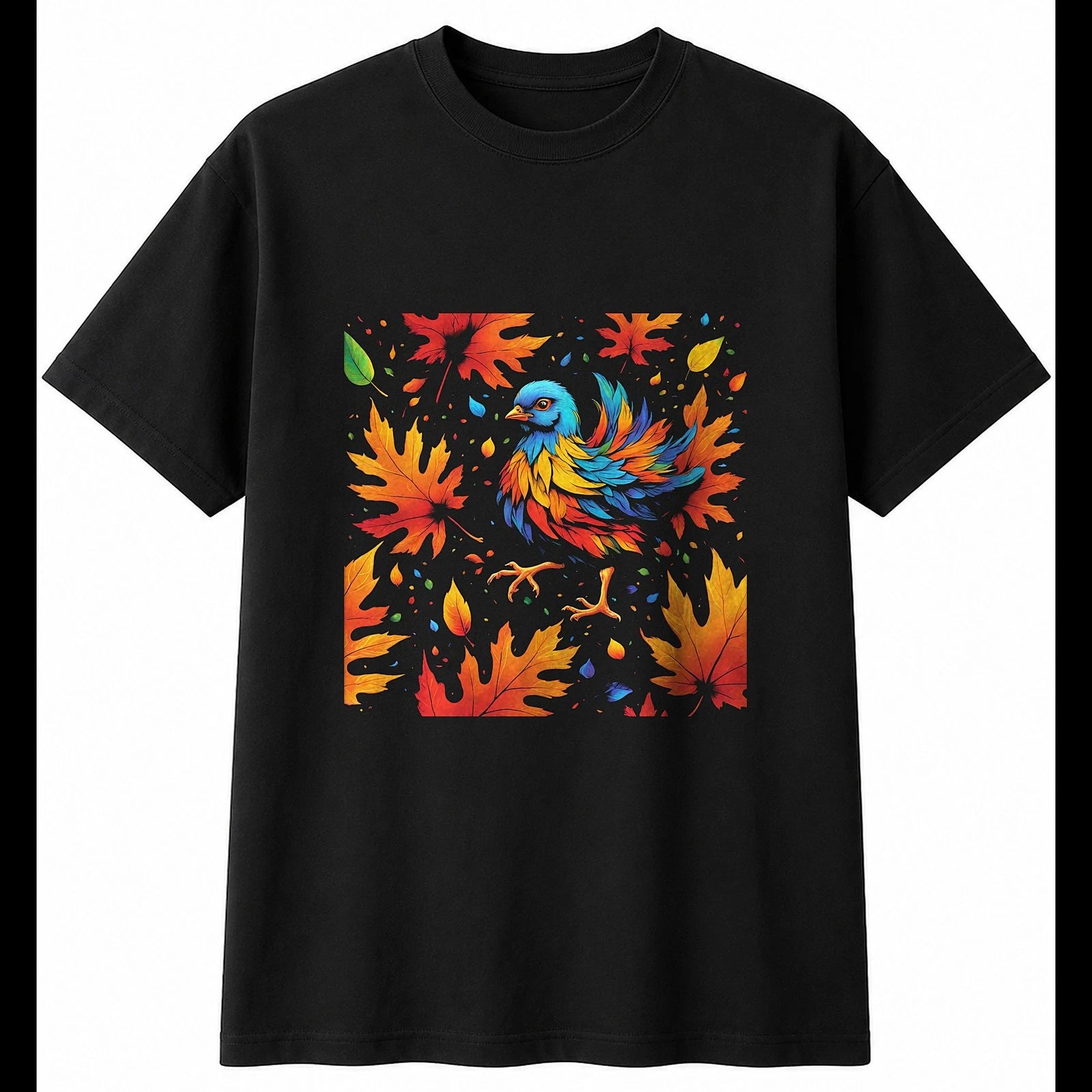 Psychedelic Chick in Autumn Chicken Cute Mens T-Shirt Black 100% Cotton Kawaii