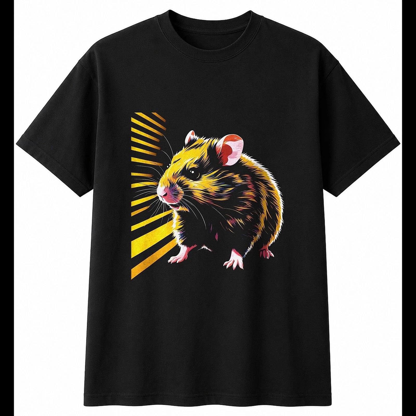 Graphic Hamster Sunbeams Cute Mens T-Shirt Black 100% Cotton Novelty Kawaii