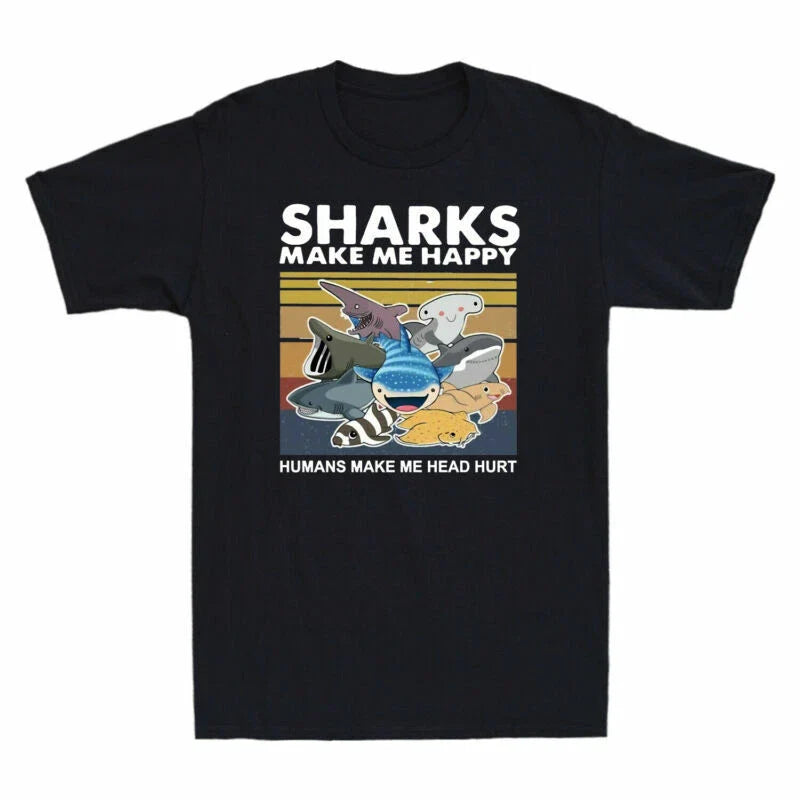 Head Humans Me Me Men's T-Shirt Vintage Make Funny Make Sharks Shark Hurt Happy