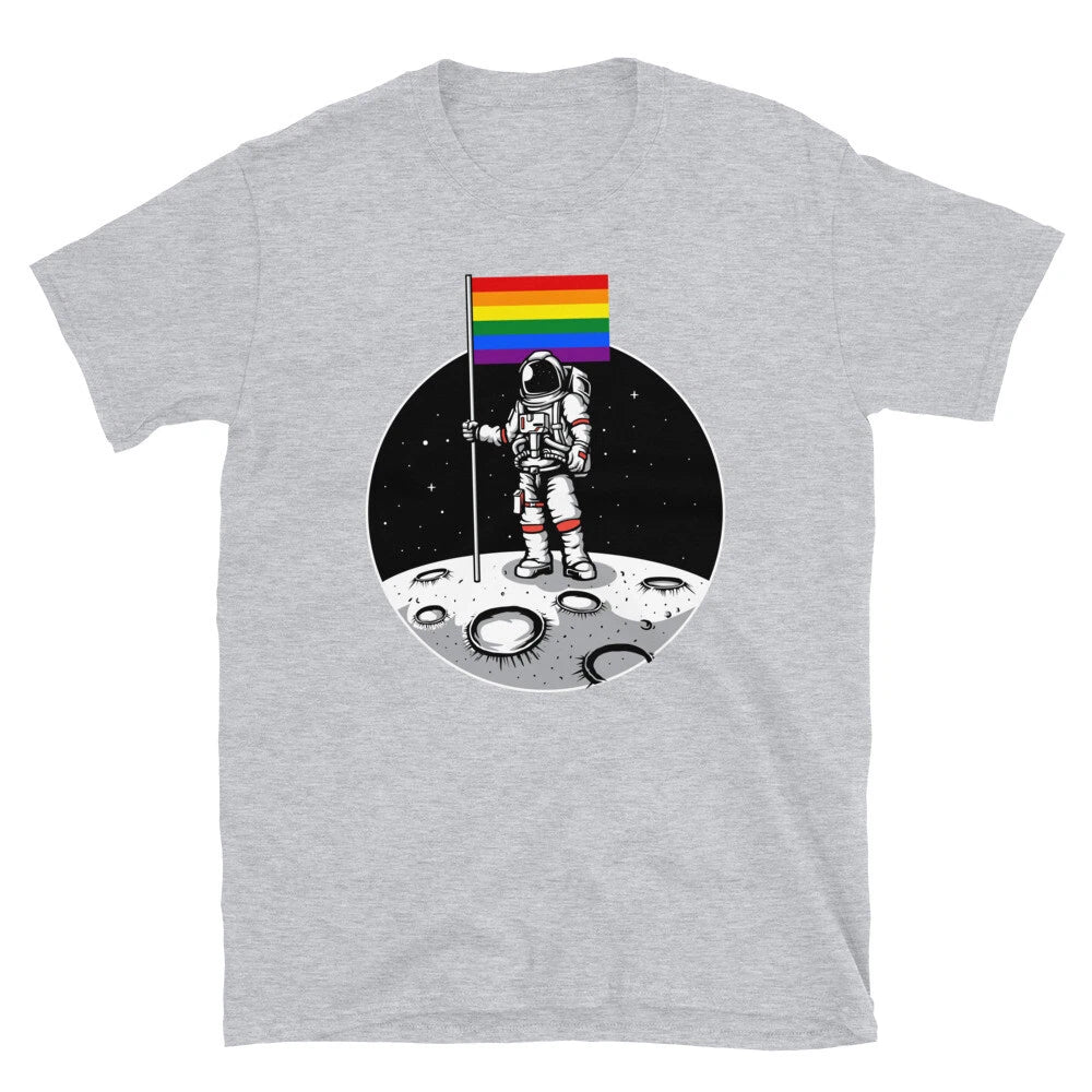 LGBT Gay Pride Rainbow Flag Astronaut Moon Landing Short-Sleeve Unisex T-Shirt
