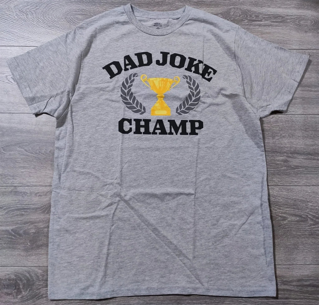 Dad Joke Champ Shirt Adult Large 42-44 Gray Short Sleeve Fathers Day Tee Mens