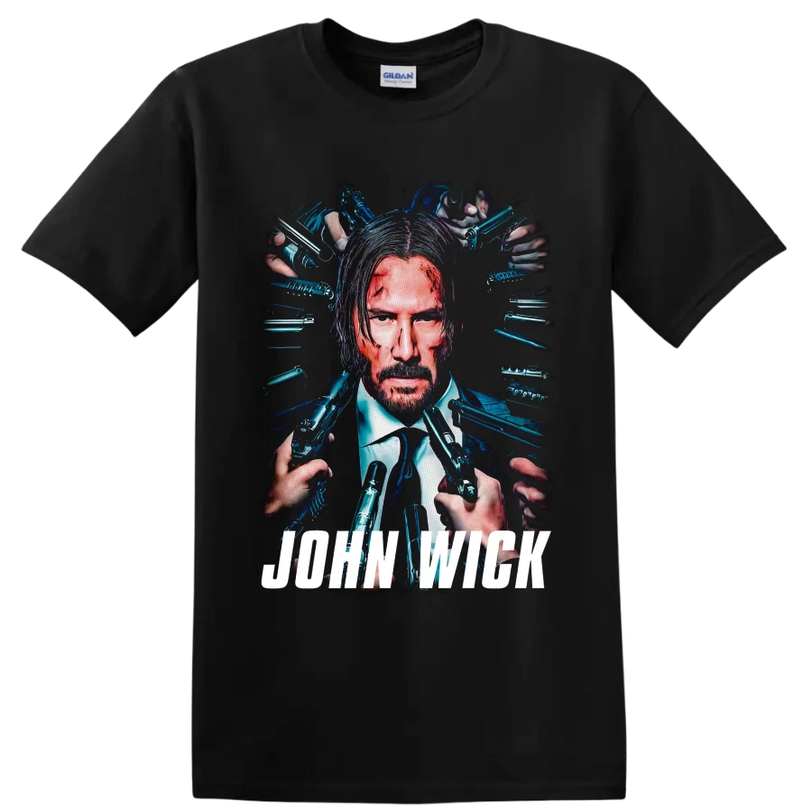 John Wick Movie T Shirt w/ Gunfight Portrait Action Film Graphic Collector Tee