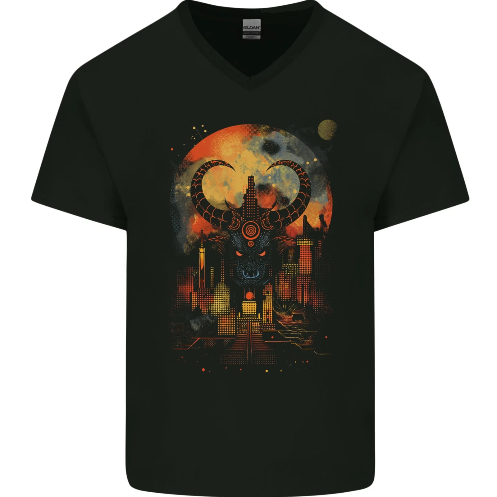 Urban Evil Bull Fantasy Mens V-Neck Cotton T-Shirt