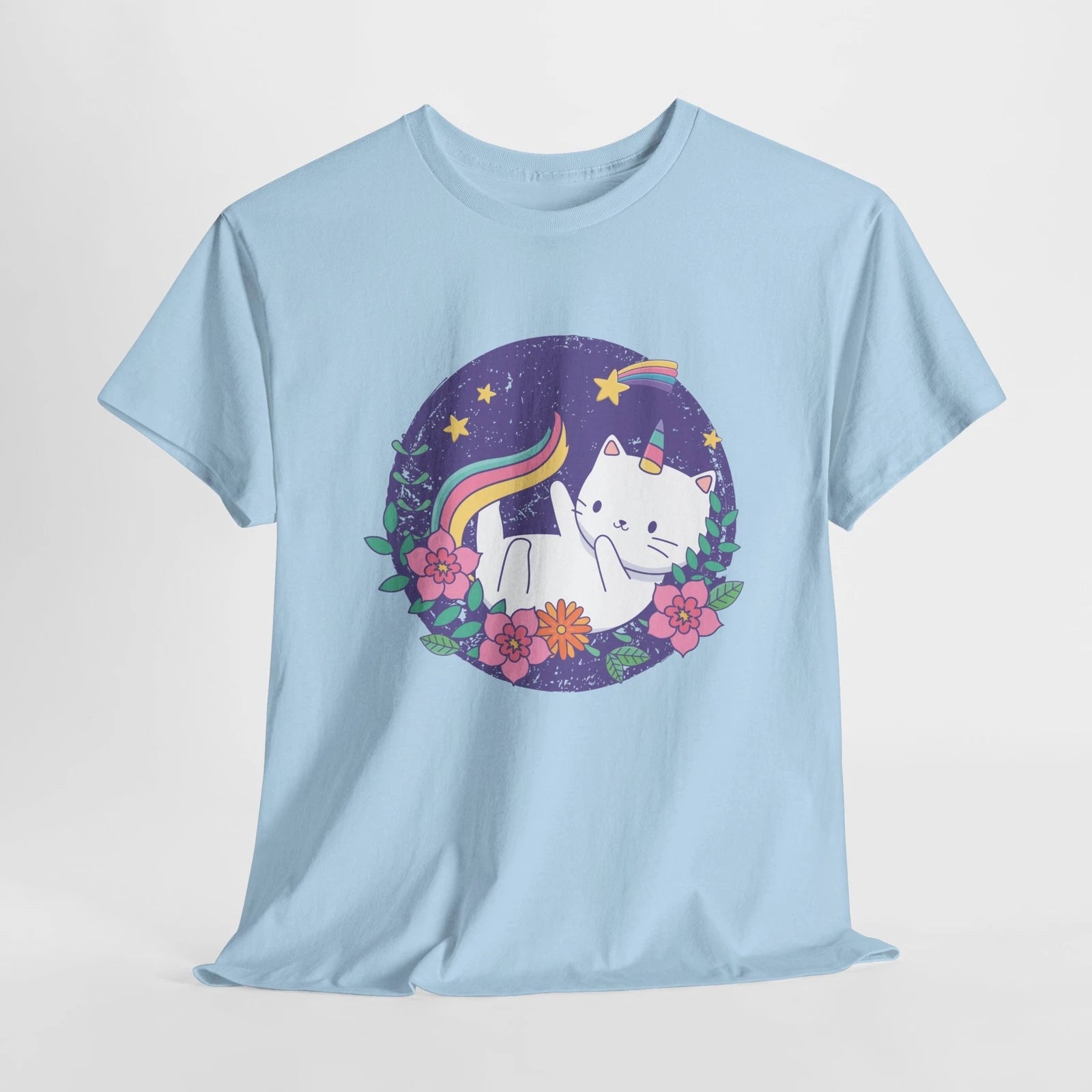 Cute Unicorn Cat Playing,  5 Colors Unisex Heavy Cotton T-Shirt, Anime Tee