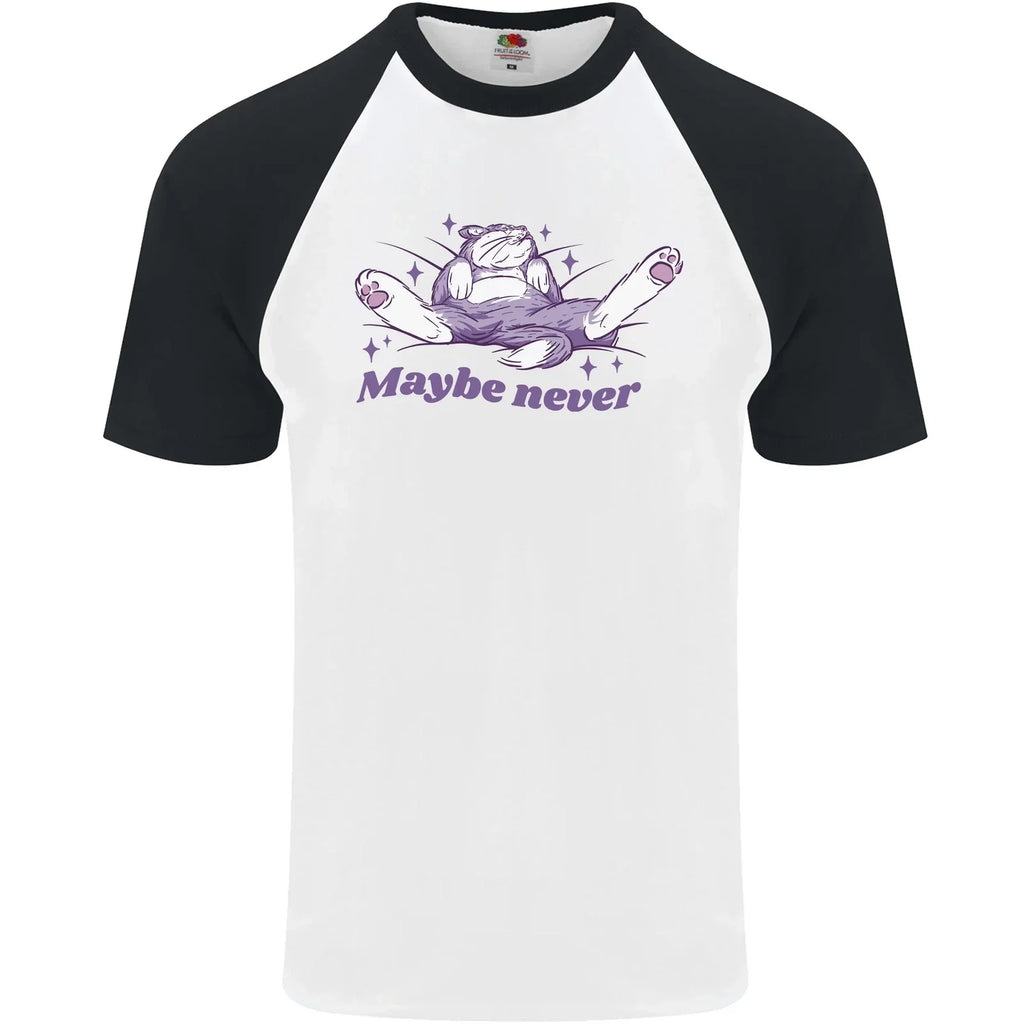 Maybe Never Lazy Cat Sleeping Mens S/S Baseball T-Shirt