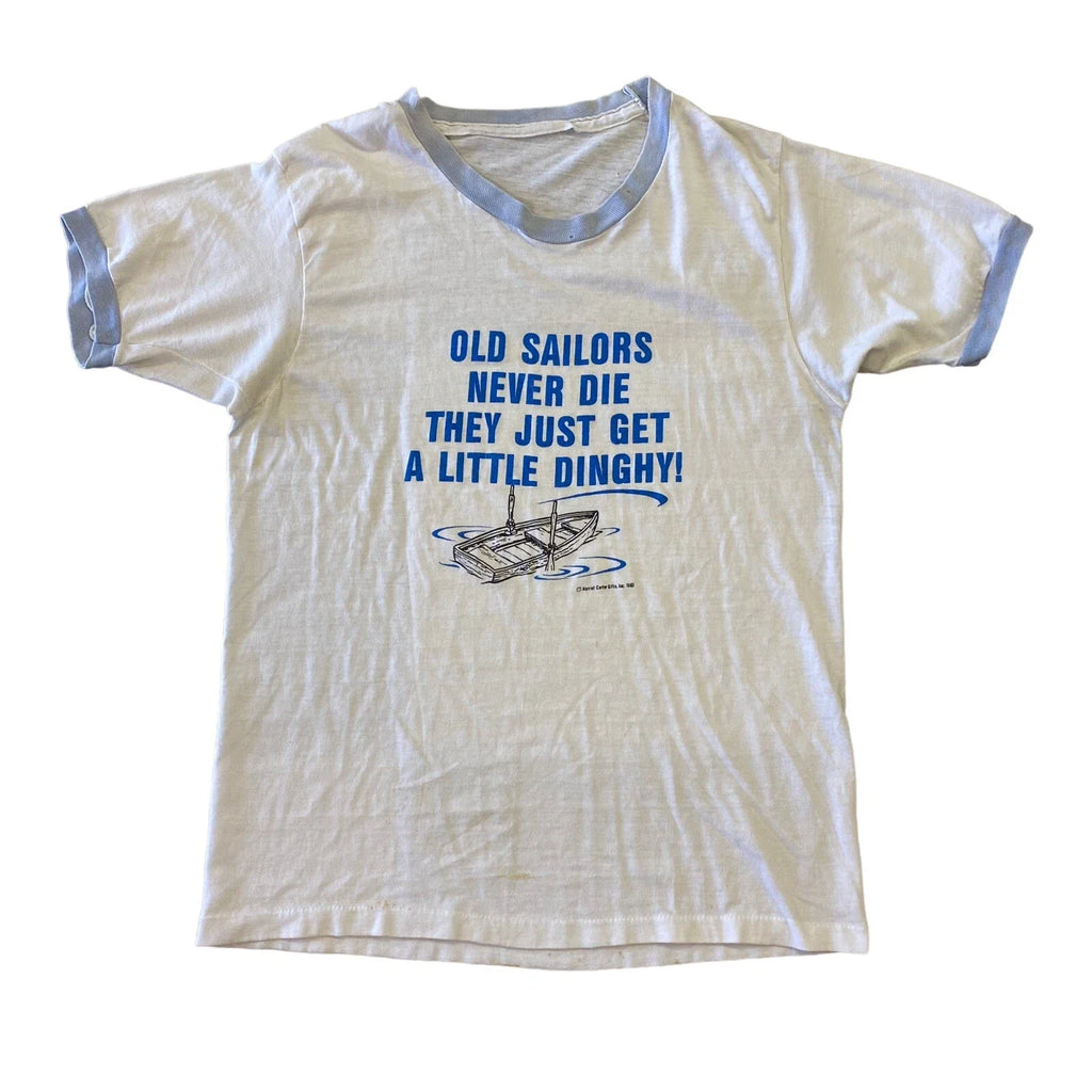VTG 80s Old Sailors Never Die Funny Harriet Carter Gifts T-Shirt (Measurements)