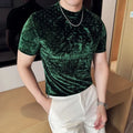 New Mens Luxury Velvet Fashion Hot Stamping T-Shirt High Quality 4 Colors