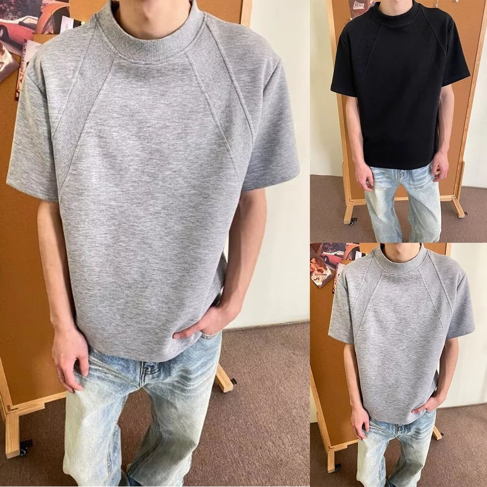 Short Sleeve Loose Fit Men's T Shirt Splicing Design Streetwear Casual Top