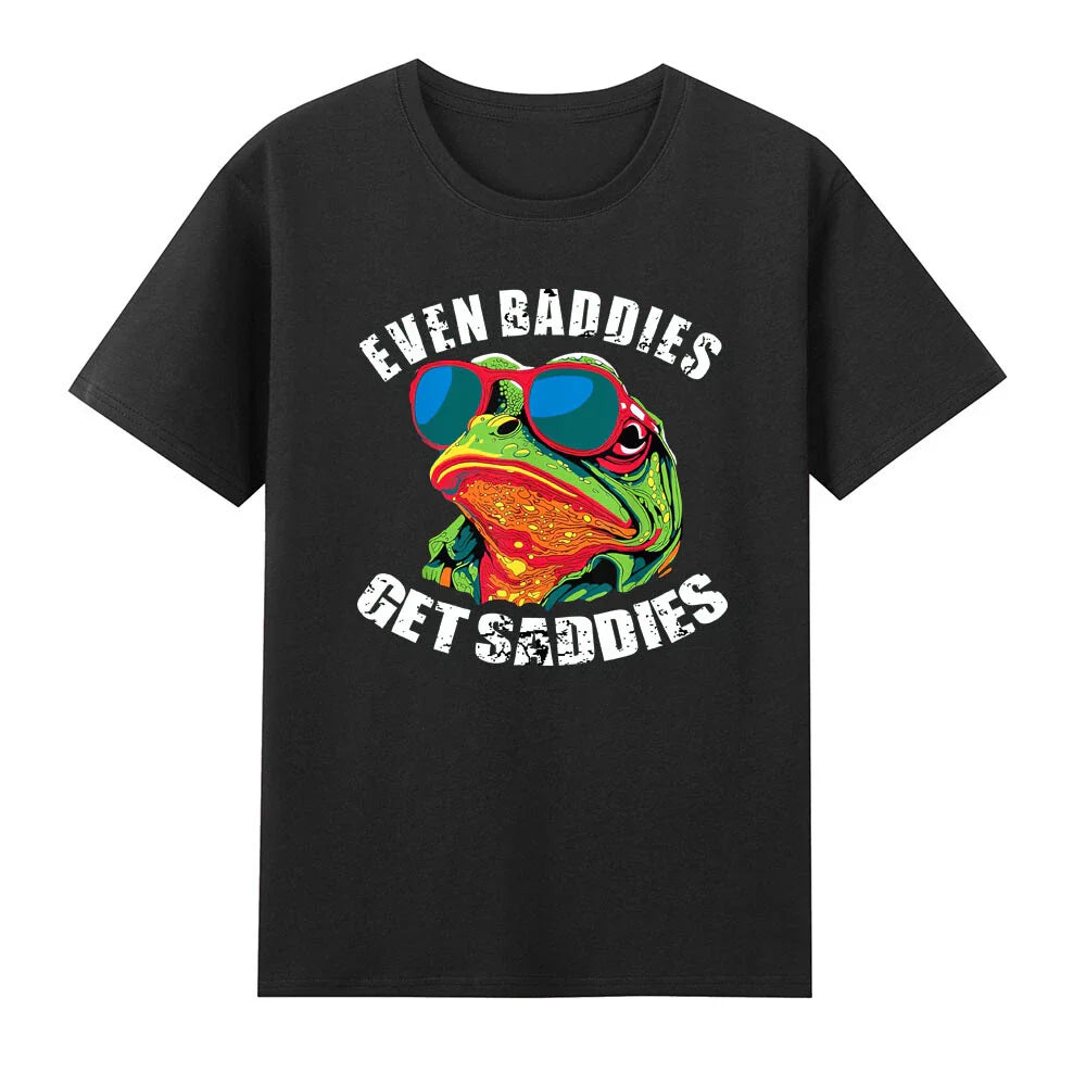Even Baddies Get Saddies Funny Frog Wear Glasses Meme Saying Retro Men's T-Shirt
