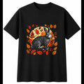 Graphic Rabbit in Autumn Cute Mens T-Shirt Black 100% Cotton Adorable Adults