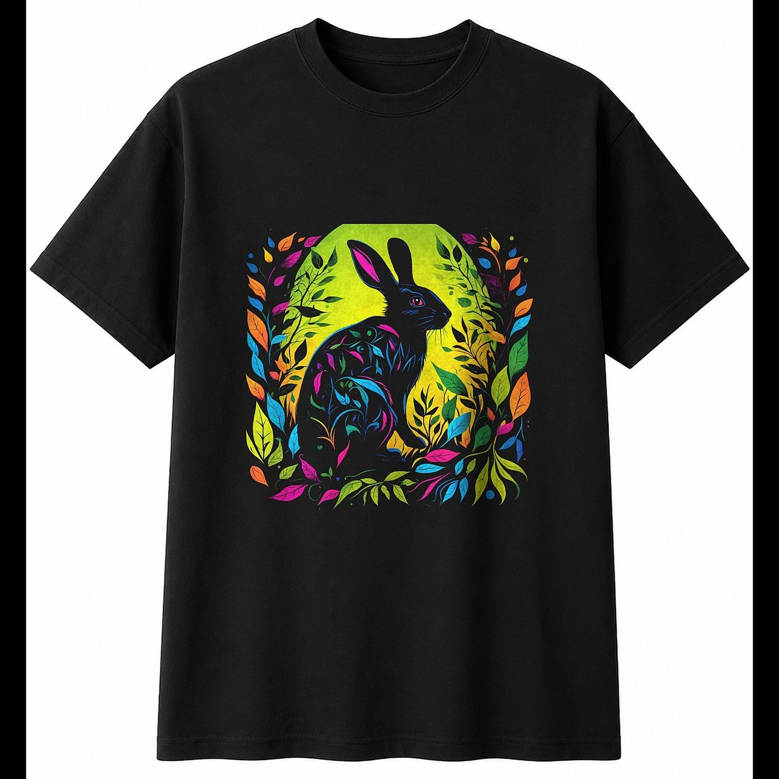 Neon Rabbit Mens T-Shirt Cute Black 100% Cotton Adorable Unisex Kawaii