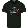 Skulls USA Flag America Biker Motorbike Mens V-Neck Cotton T-Shirt