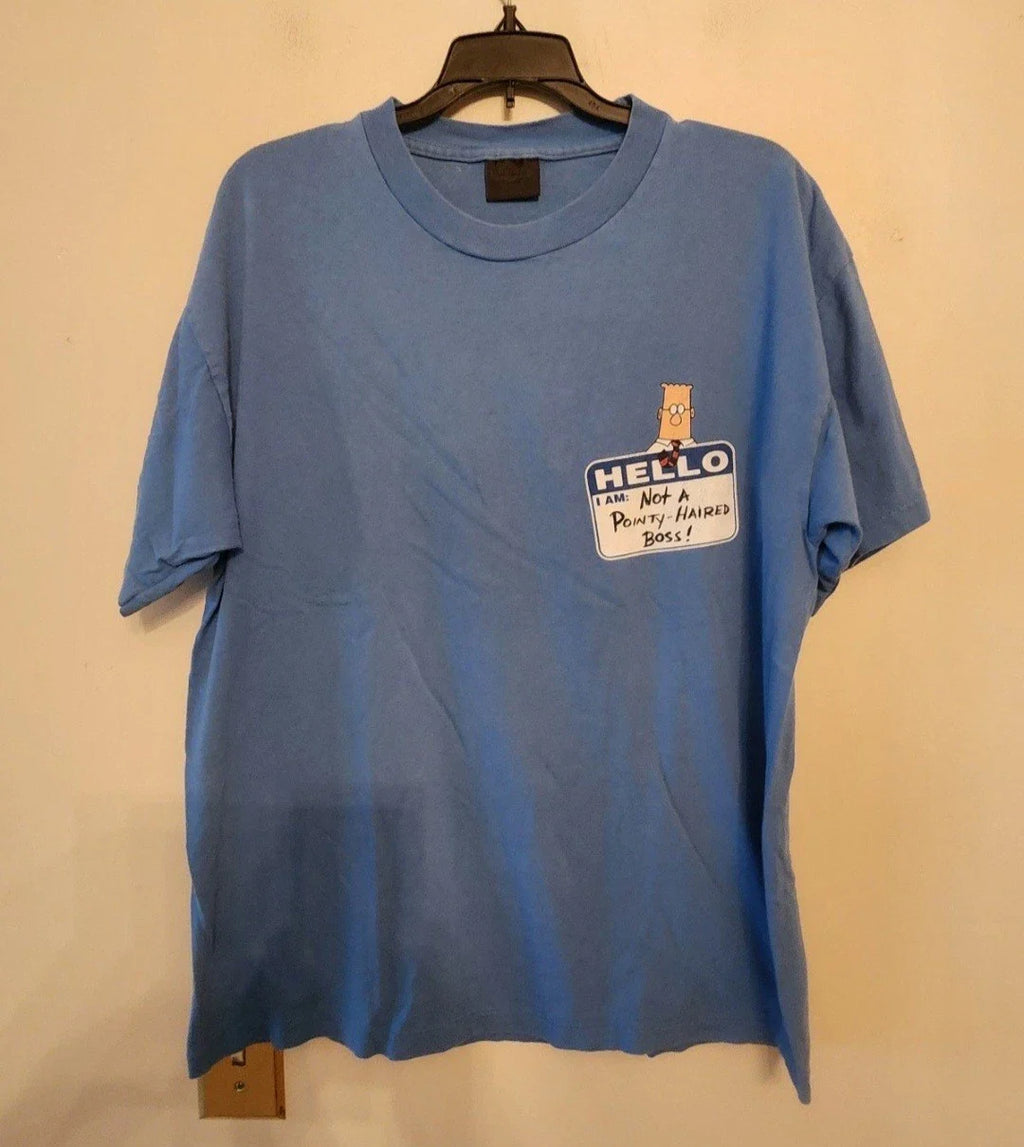 Vtg 90's Dilbert Comics Office Humor Funny Graphic Tee Shirt blue Size large