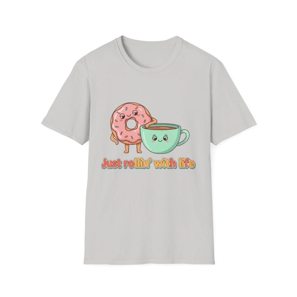 Just rollin' with life T-Shirt | Donut & Coffee funny,Cute Illustration T-shirt