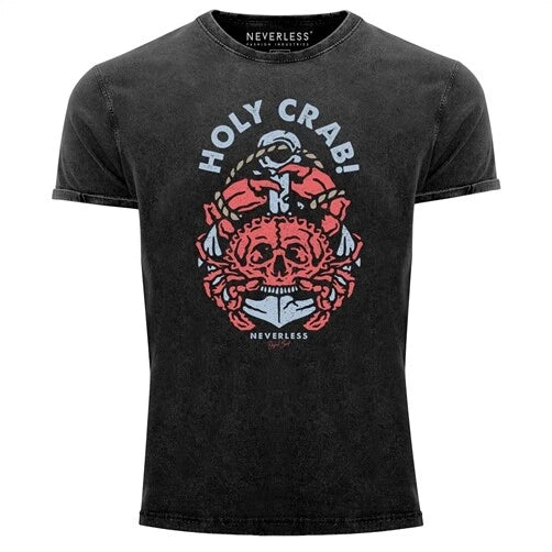 Neverless® men's T-shirt vintage shirt print shirt skull crab anchor maritime