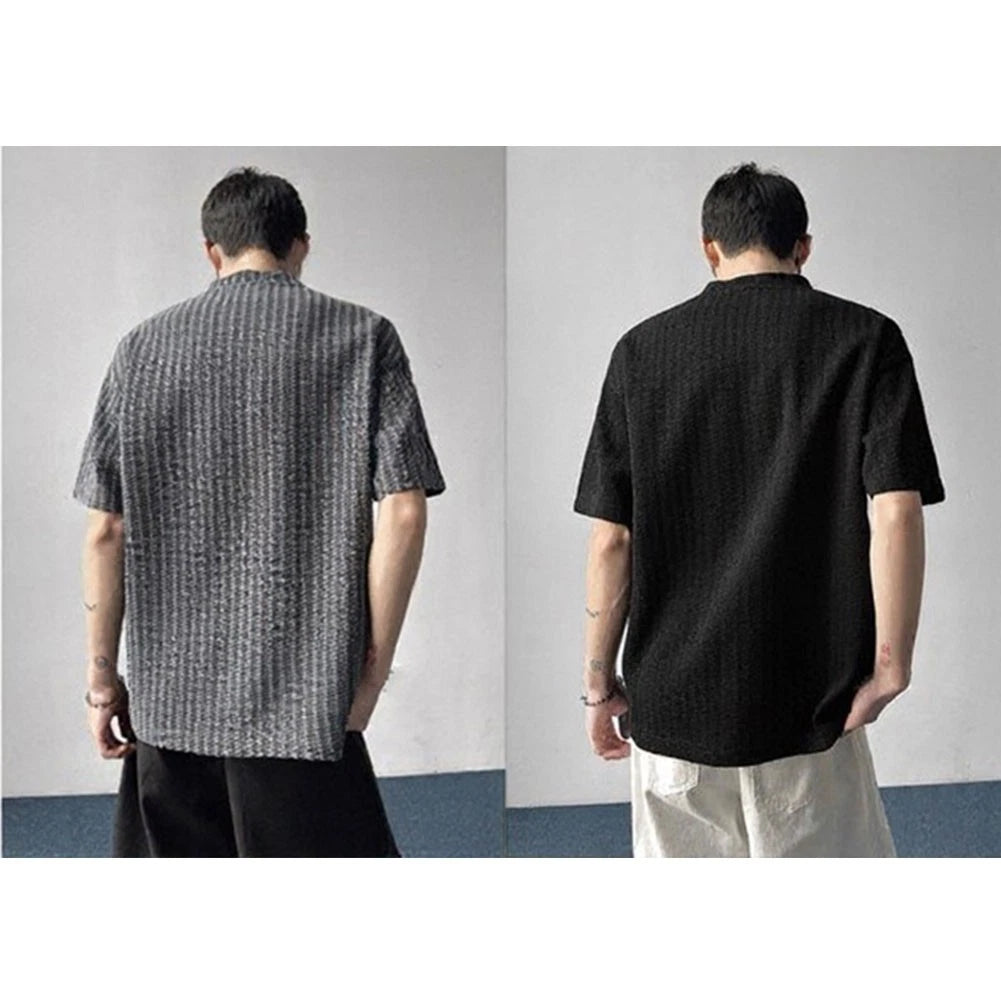 Men V-neck T-shirt Regular Clothing Length V-neck Design Solid Color Pattern