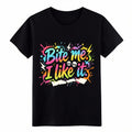 Retro Graffiti "Bite Me I Like It" T-Shirt, Bold Statement Streetwear Tee