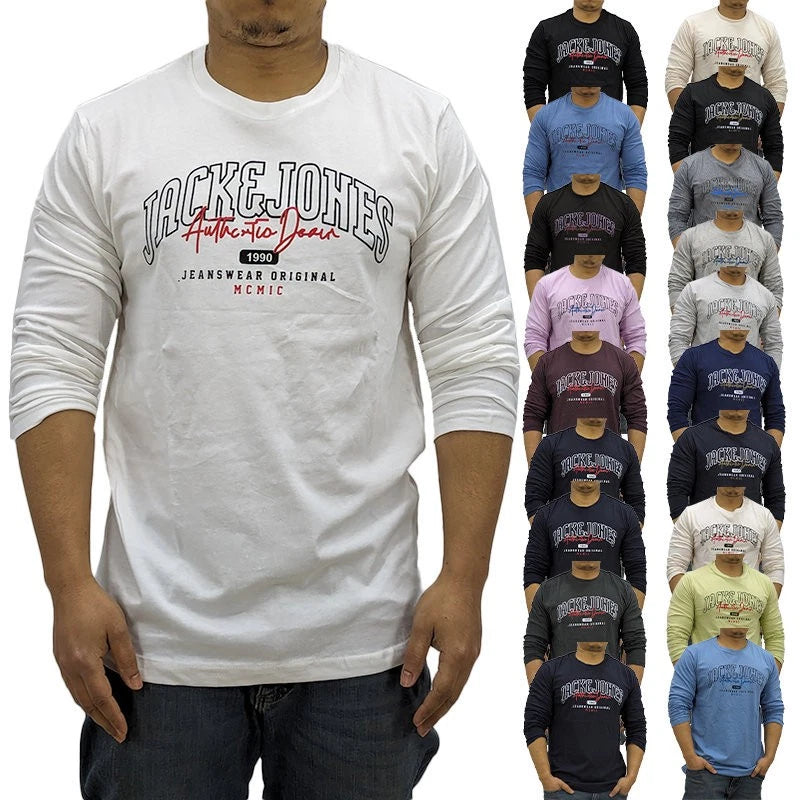 Jack & Jones Mens T Shirts Crew Neck Casual Cotton Tee Long Sleeve T Shirt M-2XL
