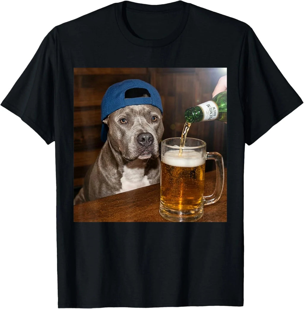 Pit Bull Drinking Beer Funny Dog Meme T-Shirt