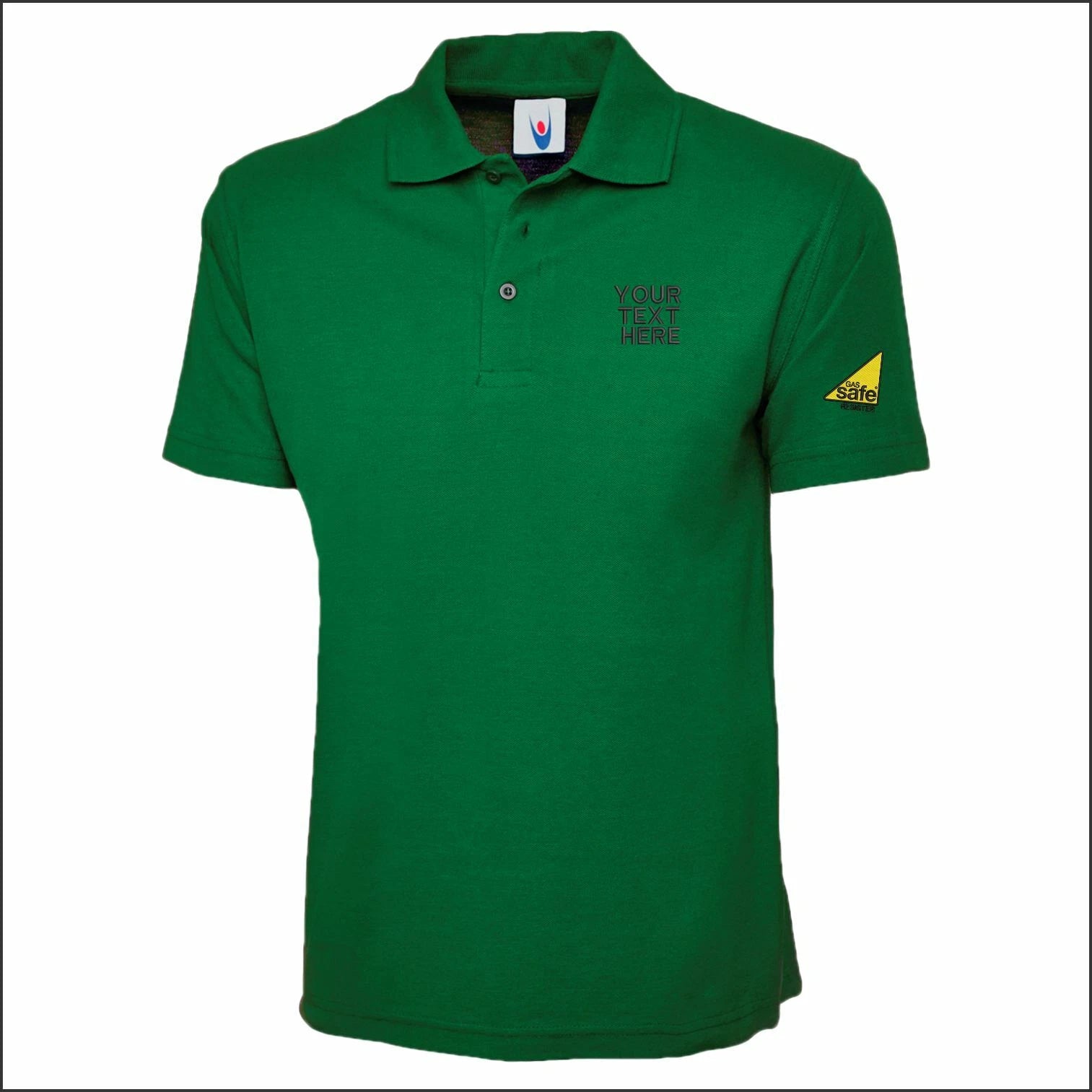 Personalised GAS SAFE REGISTER Embroidered Logo On Sleeve Workwear Polo Shirts