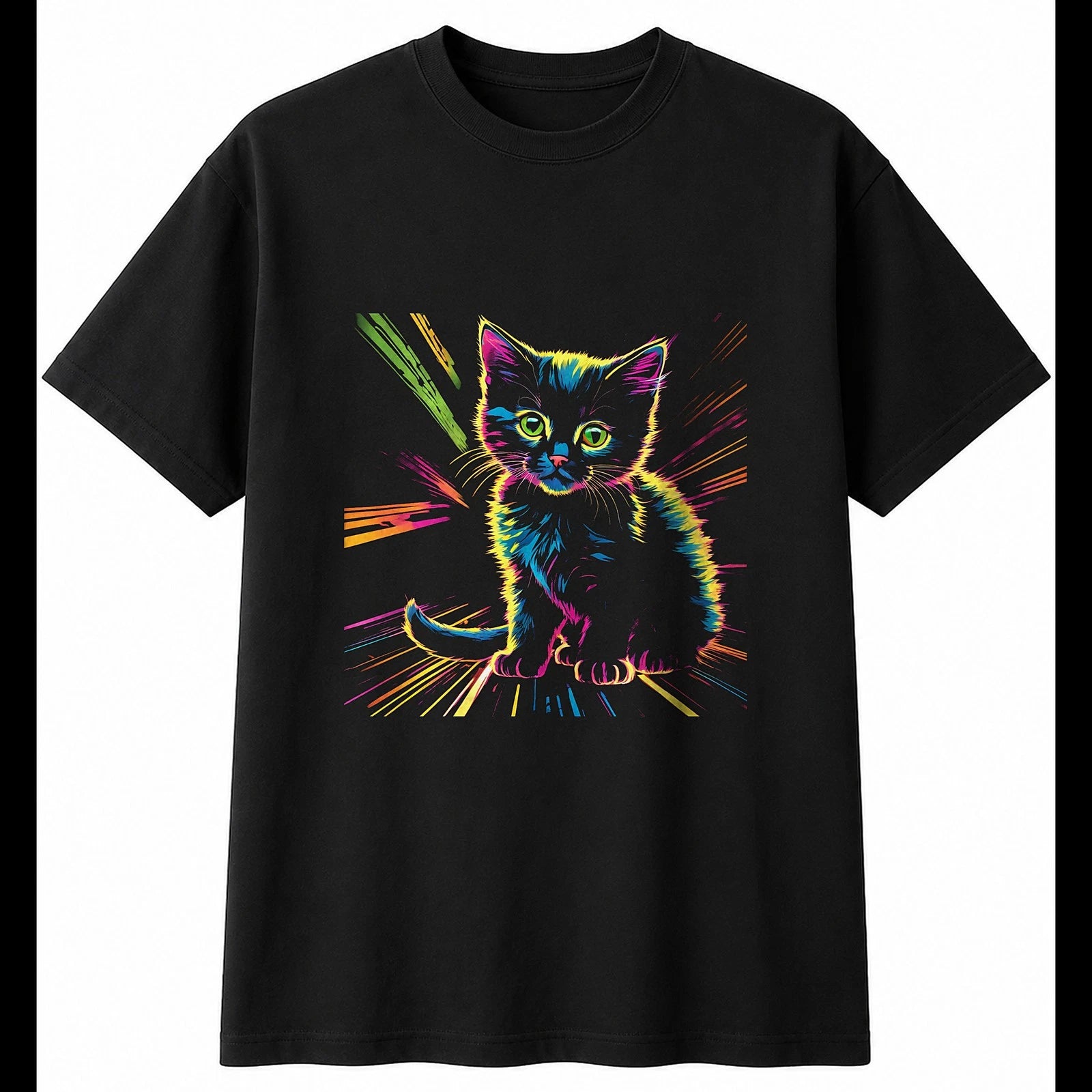 Graphic Kitten Cat Mens T-Shirt Black 100% Cotton Cute Animal Present Kawaii