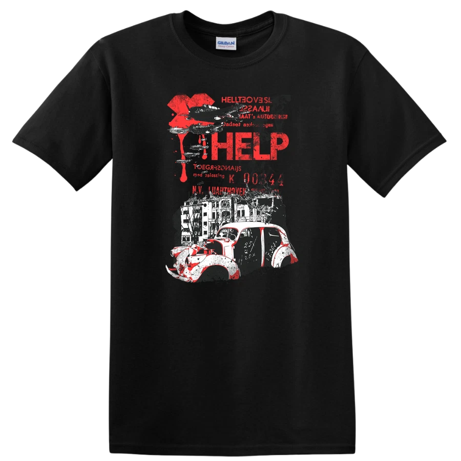 HELP Vintage Style Graphic T Shirt with Retro Car and Airplane Design Tee