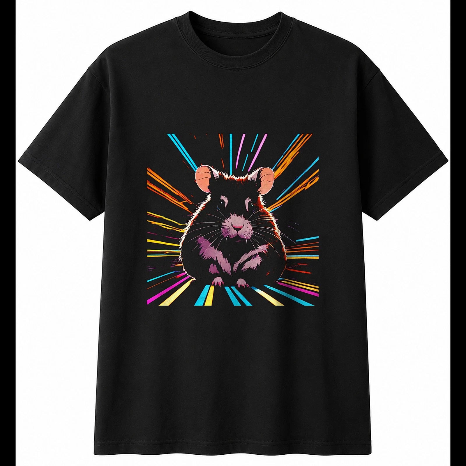 Anime Hamster Neon Glow Cute Mens T-Shirt Black 100% Cotton Top Kawaii
