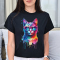 Neon cool cat Color Splash Unisex T-shirt Black Navy Dark Heather