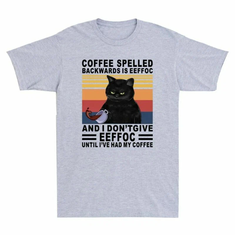 Black Cat Coffee Spelled Backwards Is Eeffoc Funny Cat Lovers Gift Men's T-Shirt