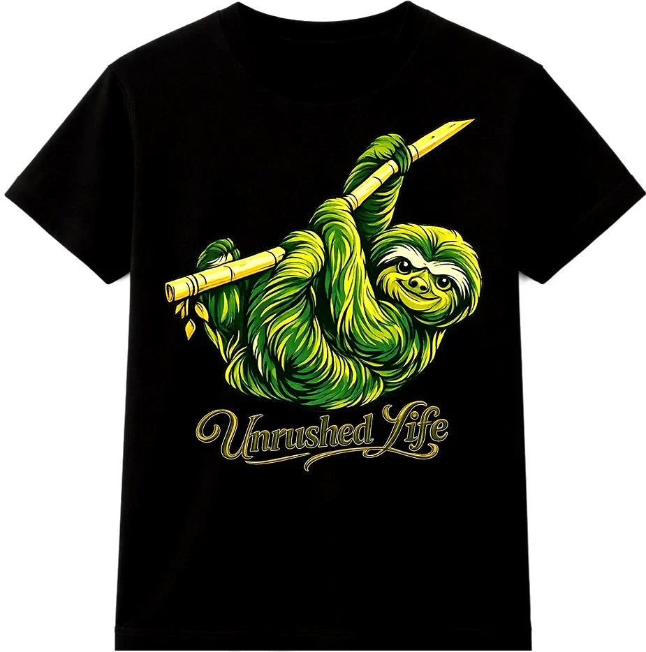 Cute Sloth T Shirt Unrushed Life Relaxed Lazy Animal Graphic Tee Casual Top