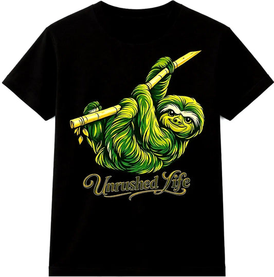 Cute Sloth T Shirt Unrushed Life Relaxed Lazy Animal Graphic Tee Casual Top