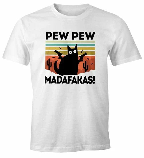 Men's Pew Pew Madafakas T-Shirt! black cat fun shirt saying meme funny