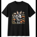 Lop Rabbit with Mushrooms Cute Mens T-Shirt Black 100% Cotton Kawaii Unisex