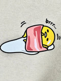 GUDETAMA THE LAZY EGG GRAPHIC T-SHIRT WRAPPED IN BACON MENS LARGE BEIGE