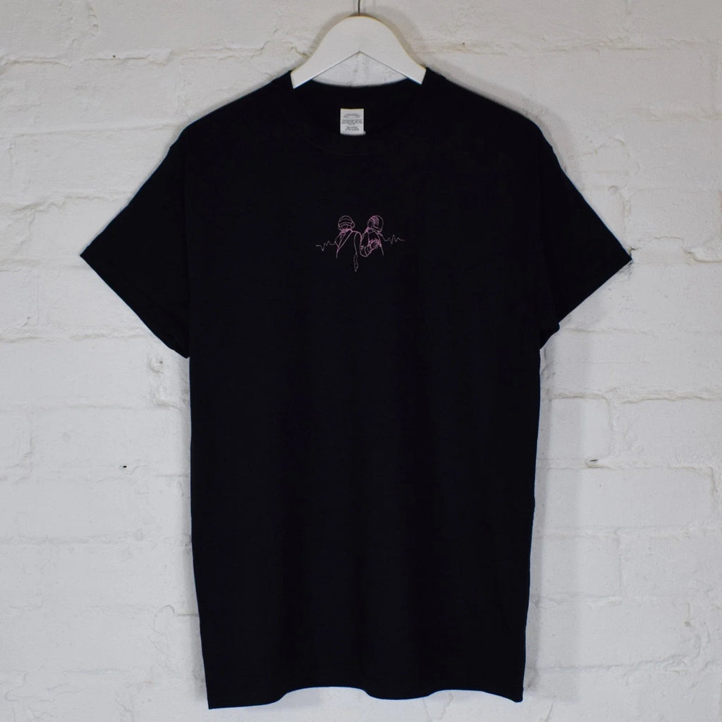 Actual Fact Daft Punk Embroidered Pink on Black Tee T-shirt
