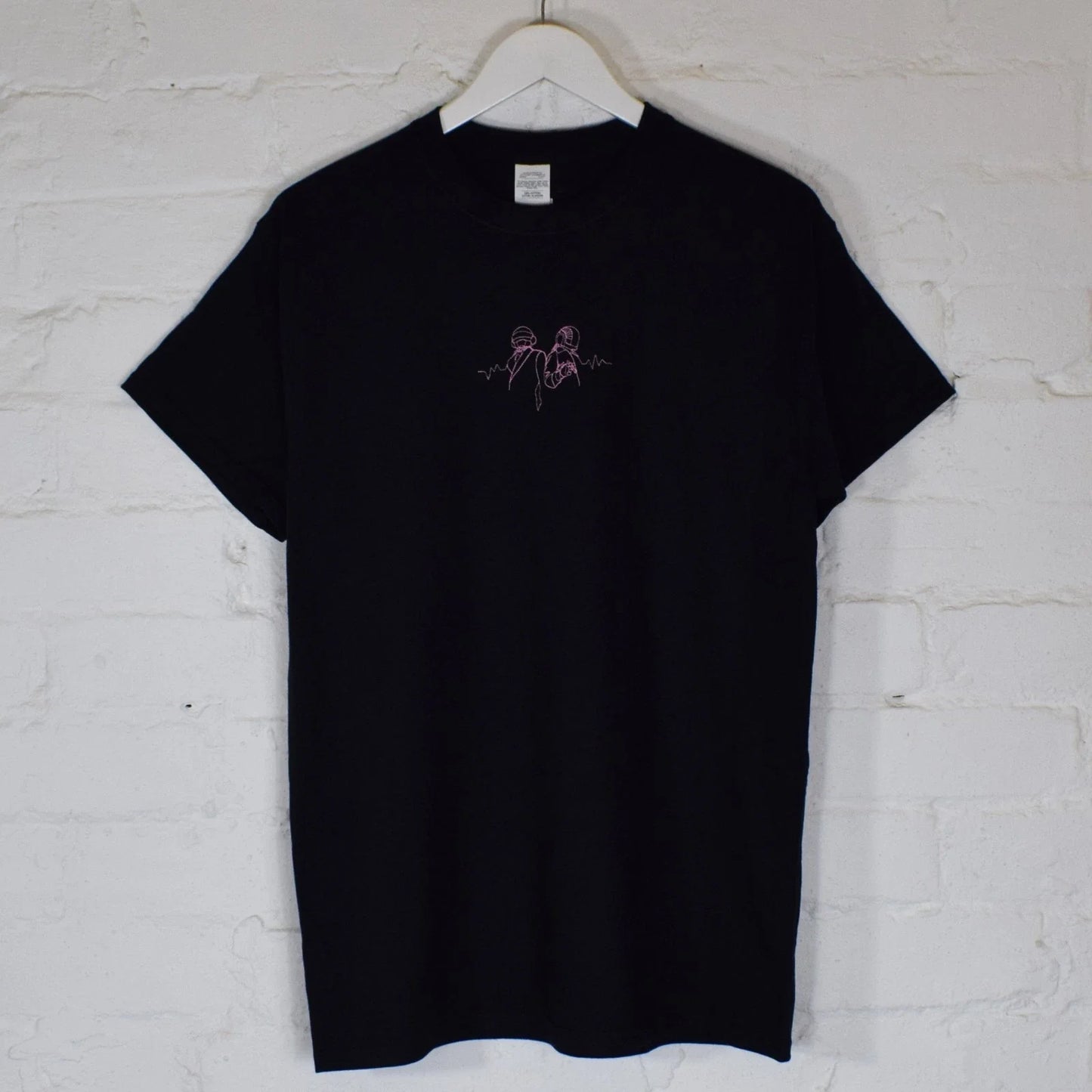 Actual Fact Daft Punk Embroidered Pink on Black Tee T-shirt