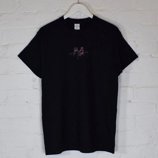 Actual Fact Daft Punk Embroidered Pink on Black Tee T-shirt