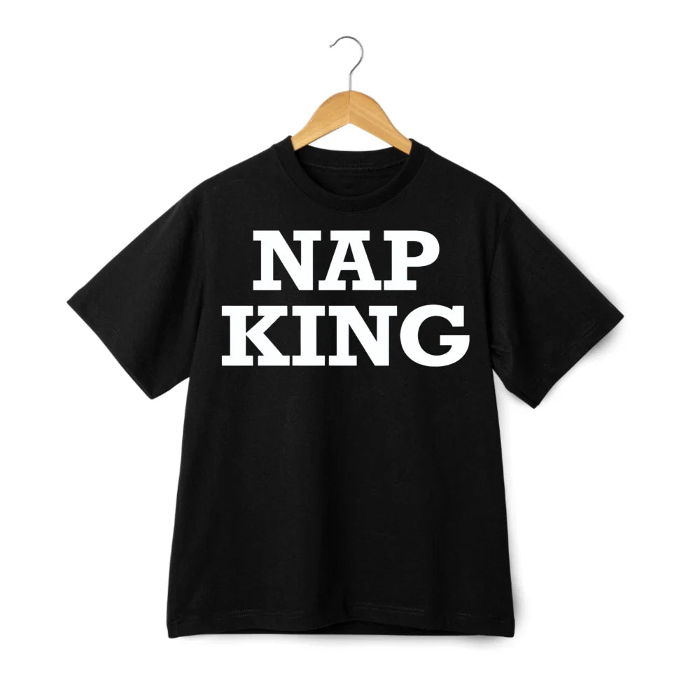 Nap King Bold Text Print T-Shirt, Lazy Humor Casual Tee