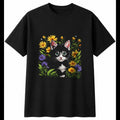 Kitten Botanical Cat Cute Mens T-Shirt Black 100% Cotton Adorable Novelty Kawaii