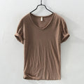 Short Sleeve Basic Tee Cotton Shirt T Shirts Summer Topsv-Neck Classic Fit @