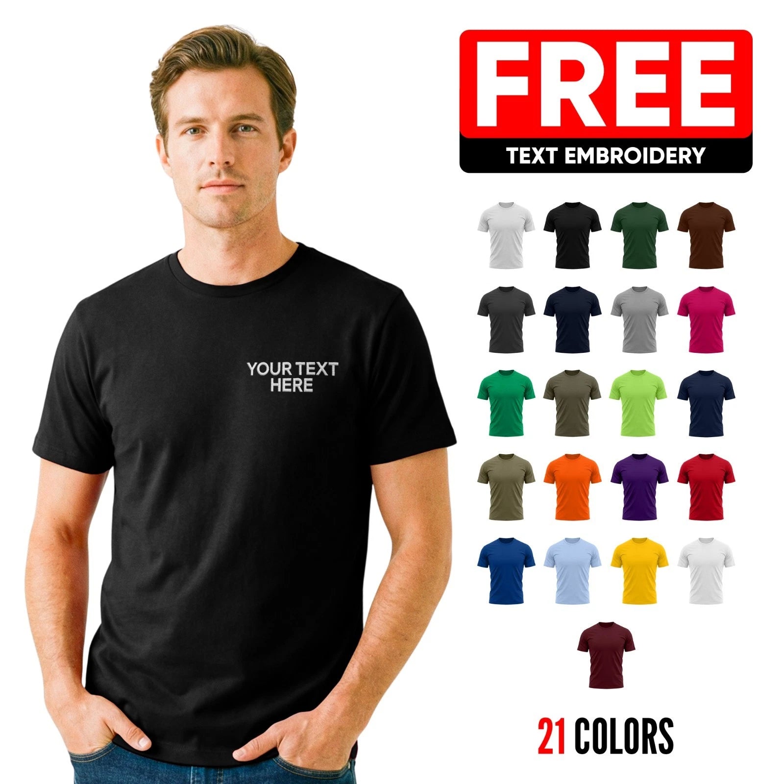 Personalised Embroidered T-Shirt – Custom Name, Text & Logo | Organic Cotton Tee